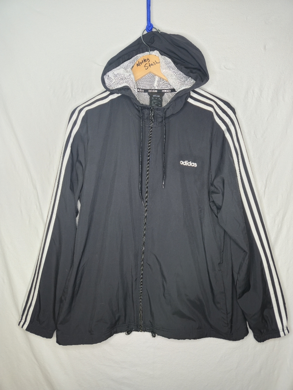 Adidas Ladies Aerpready Hooded Windbreaker Jacket Black/White Size Large